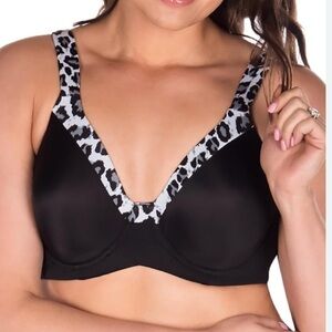 Leading Lady 46C Brigitte Luxe Underwire Black/Animal Print Molded Bra 5210